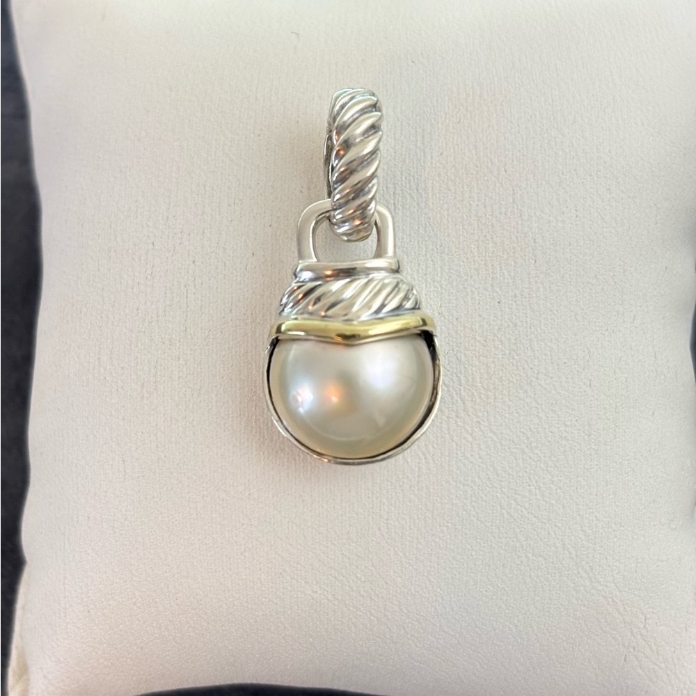 David Yurman 925 & 14k Gold Acorn Pendant with Pearl 1.25"